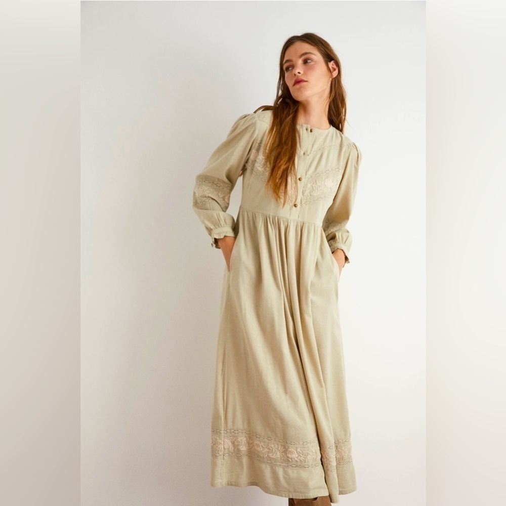 HOSS INTROPIA Embroidered Prairie Midi Dress Sage Green 4